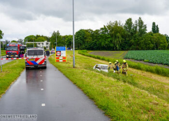 Auto belandt op dak na botsing met verkeersbord in Hoogkarspel