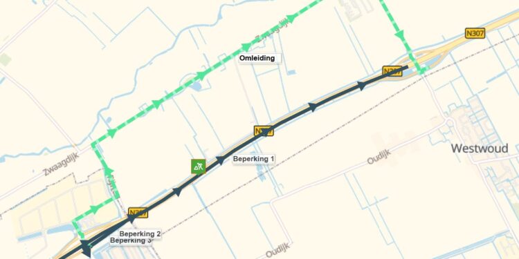 Tijdelijke afsluiting N307 richting Enkhuizen